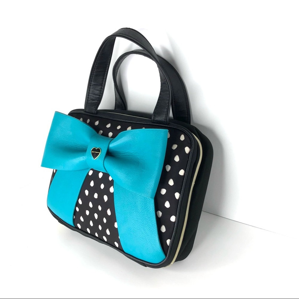 Betsey Johnson Polka Dot Teal Ribbon Bag - Picture 2 of 11